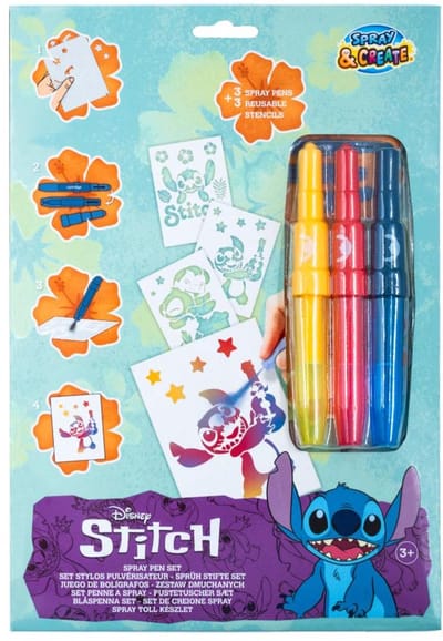 Blaaspennen Set Disney Stitch Inclusief 3 blaaspennen en 3 sjablonen - Spraypen - Blopens - Blaasstiften
