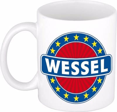 Bellatio Decorations - Wessel voornaam - koffiemok - beker - wit/blauw - 300 ml - Cadeau - Heren - Collega - Vaderdag - Verjaardag