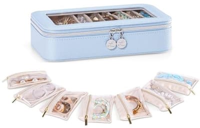 8 in 1 Reis Sieraad Pouch met Transparante Vensters - Compacte Organizer voor Oorbellen, Armbanden, Kettingen en Ringen
