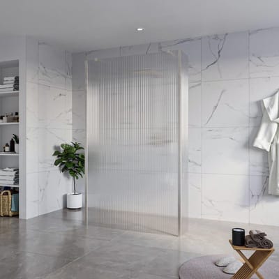 FugaFlow Eccelente Vetro Vrijstaande inloopdouche badkamer - 120x200cm - Helder geribbeld - antikalk - 8mm veiligheidsglas - 2 zijwanden 40cm - met wandarmen en hoekprofielen - RVS geborsteld -