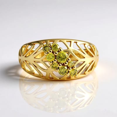 Cavill - 0,306 ct I2 Gele Diamant Ronde Briljant - 925 Sterling Zilver Verguld - Elegante Clusterzetting Ring - Luxe Fijne Sieraden