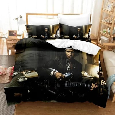 3D Print Rolling Stones Logo Beddengoed Set Dekbedovertrek Bedset Dekbedovertrek Kussensloop Dekbed Koningin Maat Jongens Volwassene 150X200cm 3pcs