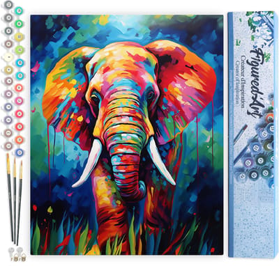 Figured'Art Schilderen op Nummer Volwassenen canvas Kleurrijke Abstracte Olifant- Handwerk acrylverf Kit DIY Compleet - 40x50cm zonder frame