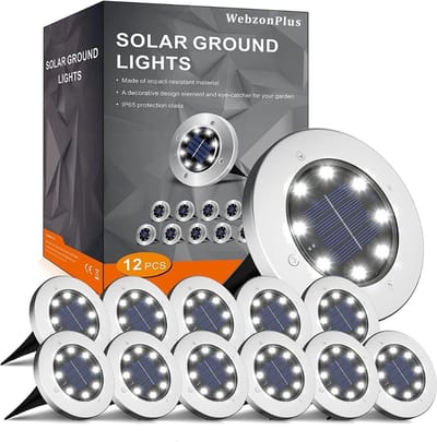 NewIQ - Solar Tuinverlichting Grondspots – 12 Stuks – 8 LED Zonne Energie Buitenlampen – IP65 Waterdicht – RVS – Warmwit Licht