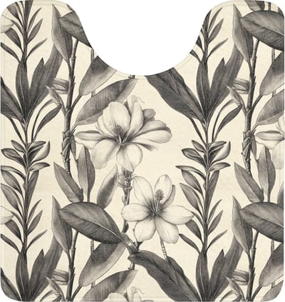 WC mat met uitsparing 55x60 cm - Antislip - Klassiek - Botanisch - Zwart - Beige - Toiletmat met uitsnijding - Vloermat - Douchemat - Toilet tapijt - Toiletmatten