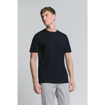 No Excess T-shirt Crewneck Small Pin Stripe Deep Blue Maat: M | Basic T-Shirts Outlet | Heren | Blauw