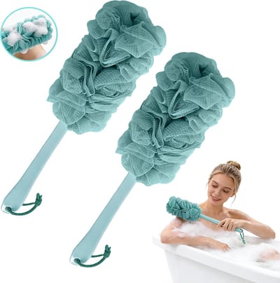 PP badborstel - 2 stuks - 43*12,5 cm - Doucheborstel - Rugborstel met lange steel - Ophangbaar - Zachte gaasstructuur - Geschikt voor onder de douche - Badborstel - Unisex - Exfoliërend - Gemakkelijk schoon te maken