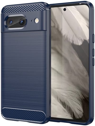 Geborsteld TPU Hoesje Geschikt voor Google Pixel 8 | Beschermhoes | Back Cover | Flexibel TPU | Stijlvol Carbon | Dun | Blauw