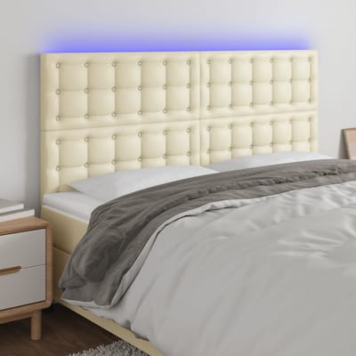 vidaXL - Hoofdbord - LED - 160x5x118/128 - cm - kunstleer - crèmekleurig