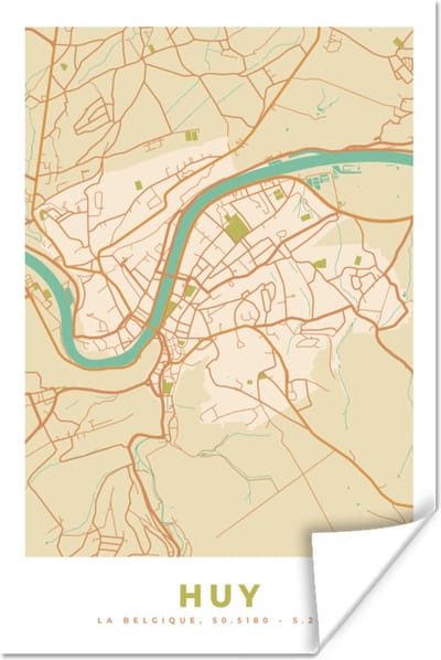Poster Kaart - België - Plattegrond - Stadskaart - Huy - 120x180 cm XXL