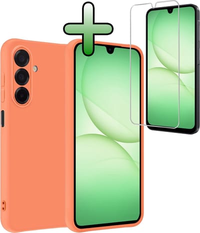 Hoesje Met Screenprotector - Geschikt voor Samsung Galaxy A17 - Sterk & Shockproof - Back Cover - Siliconen Case - Telefoon Hoes - Perzik