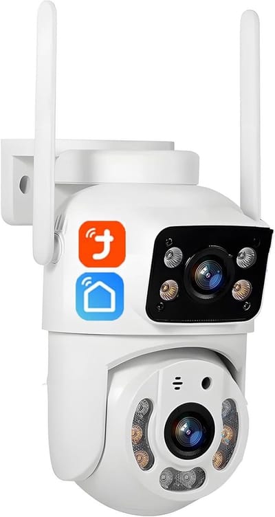 WIFI IP Camera - Beveiligingscamera Buiten - Huis Bewaken - Dubbele Lens - 5MP - Wit
