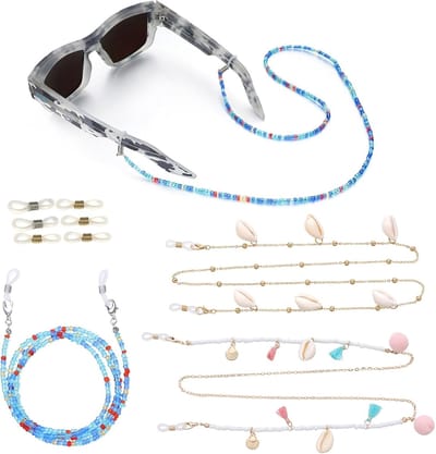 3-delige brillenketting met schelpen, antislip brillenkoord voor dames en heren, lichtgewicht en stijlvol ontwerp