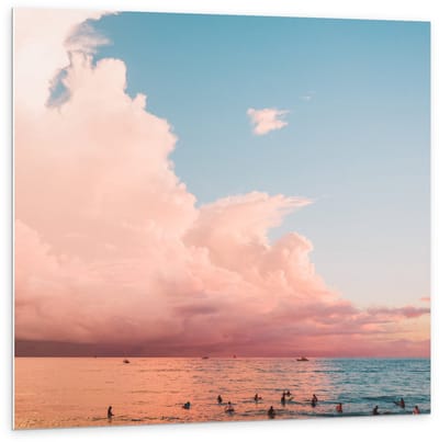 KuijsFotoprint - Schilderij - Meer Onder Pastelkleurige Lucht - Wit, Blauw En Roze - 100 X 100 Cm