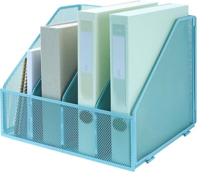 Vouwbare A4 Bestandsmap, Tijdschrift Houder met 4 Verticale Compartimenten, Desk Organizer voor Kantoor, School en Thuis, in Hemelsblauw