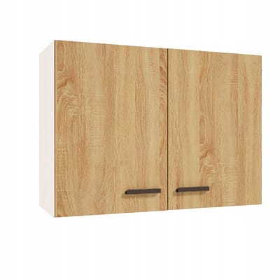 STAMAR - Wandkast 80 x 58 x 38 cm - Keukenkast met deuren - Zwarte handgrepen - Eiken Goud