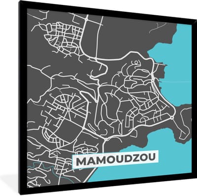 Fotolijst incl. Poster - Mamoudzou - Frankrijk - Stadskaart - Kaart - Plattegrond - 40x40 cm - Posterlijst