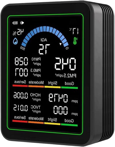 Luchtkwaliteitsmonitor - Tester Vochtigheid - Binnenklimaat Meten - 10-In-1 Metingen - 2.8 Inch TFT - Zwart