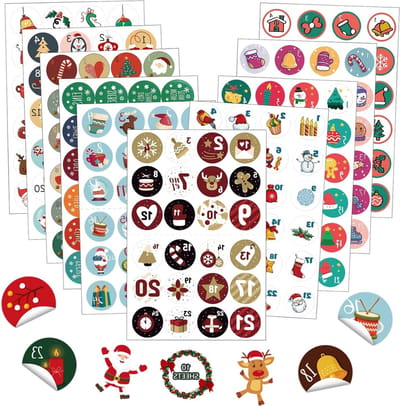 Adventskalender met Nummerstickers - 10 Vellen, Zelfklevende Labels voor Kerstdecoratie en Creatieve Projecten
