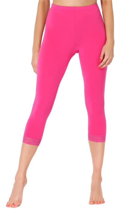 Merry Style MS-MS10-290-LE Dames Capri Leggings - Sport - Vrijetijdsbroek - 3/4 Lengte met Kant - Viscose - Sporbroek - Yogabroek - Roze - S