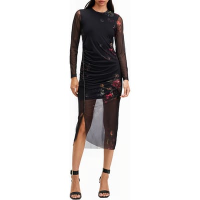 AllSaints Nora Sparkle Dress Mortem Black Maat: 0 | Midi Jurken Outlet | Dames | Zwart