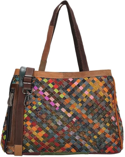 No label Multi leer Shopper - Schoudertas - Leer - Dames - Kleurrijk - Recycled - Leren Dames Tas - Multi