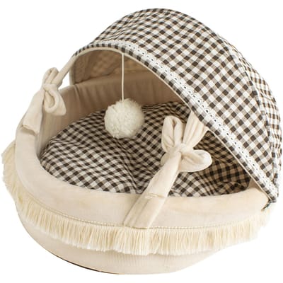 Lit Grotte pour Chat Toutes Saisons Confortable Chaud Pliable Lavable Semi-Fermé Tente Grotte pour Animal de Compagnie pour Small
