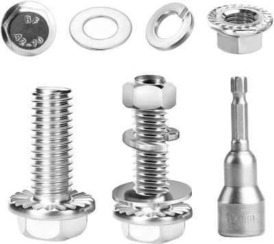 NTH products- Schroevenset 15-delig - M6 Flensschroeven - A2 V2A Roestvrij Staal - Veerringen - Corrosiebestendig - Voor Bouwmachines - Schroeven