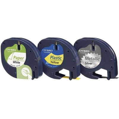 DYMO S0721800 Labeltape Set van 3 stuks Tapekleur: Hyper-geel, Zilver, Wit Tekstkleur: Zwart 12 mm 4 m