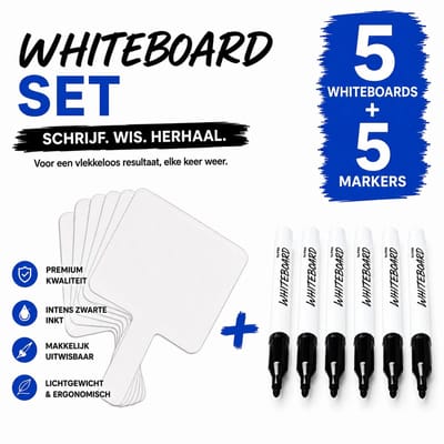 10x Mini Whiteboards + 10x Whiteboardmarkers - Whiteboardset - Zwarte stift - Harde whiteboards - Goede Kwaliteit