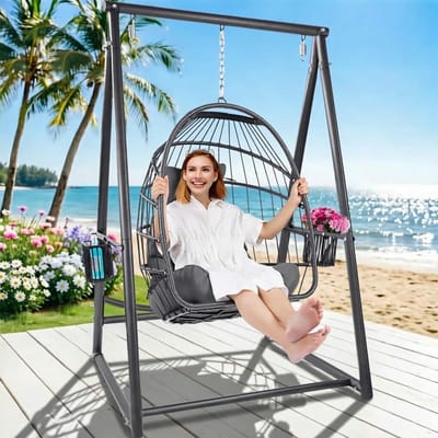 Hangmatstandaard - Schommelstandaard - Ontspannen in de tuin - Versterkte driehoekige structuur - 107 x 25 x 15 cm - Zwart