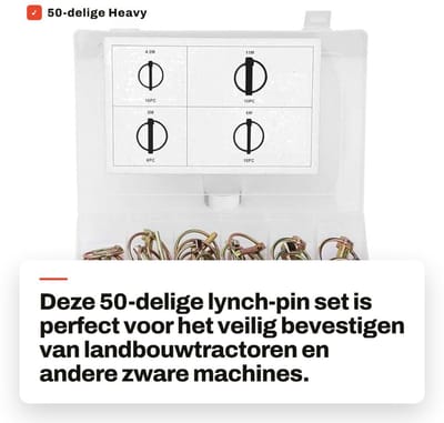 Dailygoods- Lynch-pin Heavy Duty - 50-delige Set - Bevestigingsmiddelen - Opbergkoffer - Roestvrij - Sterk en duurzaam