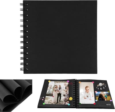 GELLDG DIY Fotoalbum - Klein - 17x17 cm Scrapbook - 20 vellen - Cirkelvormig gebonden - Kraftpapier spiraalalbum - Geschikt voor fotoalbums, verjaardagen, jubilea, bruiloften - Zwart
