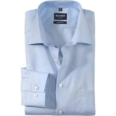 OLYMP Luxor modern fit overhemd - popeline - blauw - Strijkvrij - Boordmaat: 48