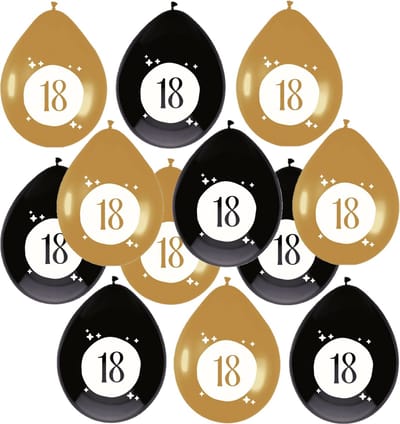 Haza Ballonnen - 18 jaar - leeftijd verjaardag - 18x stuks - 30 cm - versiering - zwart/goud