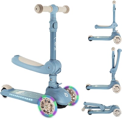 MoMi DEBE - 2-in-1 Kinderstep met Zitje - Opvouwbaar - LED Wielen - Verlicht Deck - Blauw