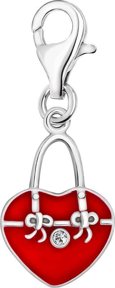Quiges – 925 - Zilver – Charm - Bedel - Hanger - 3D Handtas Hart Rood - met – sterling - zilver - karabijnslot - geschikt - voor -Bedelarmband HC151