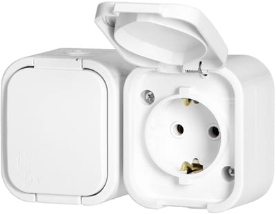 Dubbel Stopcontact - Wandcontactdoos - Werkplaats Bescherming - Spatwaterdicht IP54 - 16A 250V - Wit