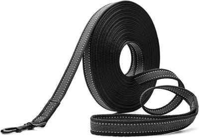 Hondenriem voor Kleine en Middelgrote Honden met Antislip Rubber en Reflecterende Strepen, 5 m of 10 m Lange en Sterke Nylon Trainingsriem voor Oefeningen en Wandelen, 10 m x 2 cm