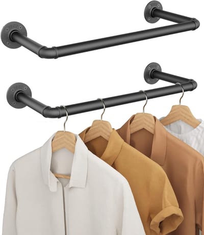 Nexvo®Kledingstang Voor Aan De Muur – Kledingrek Muur - Gordijnroede - Zwart - 25cm x 49cm x 9cm