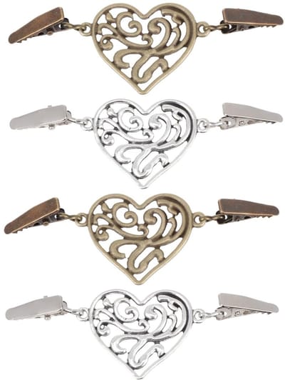 Dailygoods- Jasclip 4-delig - Vintage Hartdesign - Antieke Afwerking - Sjaalsluiting - Herbruikbaar - Lichtgewicht Decoratie - Sjaalgesp