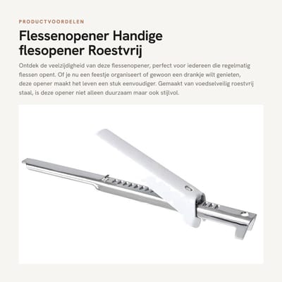 Dailygoods- Flesopener - Voedselveilig Roestvrij Staal - Verstelbaar - Glazen Opener - 19,9 x 2 cm - Lichtgewicht 100 g - Potopener