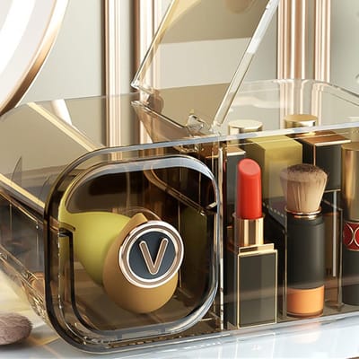 Cosmetica Opbergdoos - Make-up Organizer - Make-up Opbergen - Waterdicht Transparant - 17.5 x 10 x 10 cm - Donkerbruin