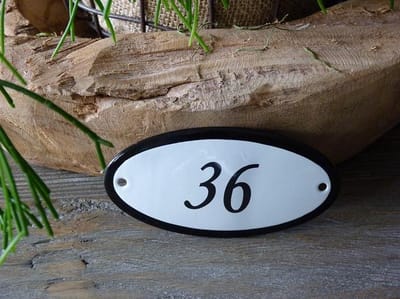 Emaille huisnummer 10x5 wit nr. 36