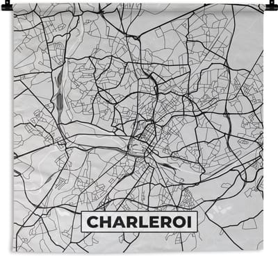 Wandkleed - Wanddoek - Stadskaart – Plattegrond – België – Zwart Wit – Charleroi – Kaart - 180x180 cm - Wandtapijt