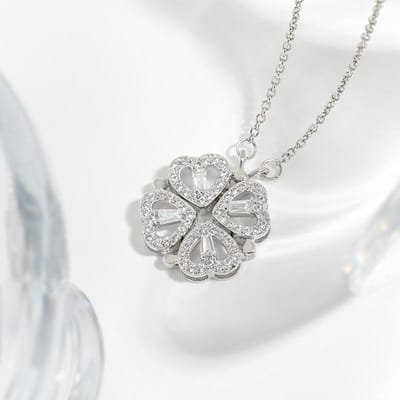 Magnetische Dubbel te Dragen Diamant-ingelegde Liefdes Ketting Niche Ontwerp Hart tot Hart Klaver Vier Bladeren Ketting white