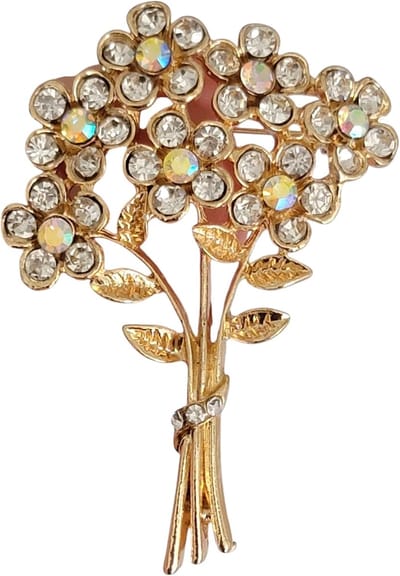 Bloemen Broche - Sieraad met Steentjes - Chique Accessoire - Vergankelijke Betekenis - 4.2 x 6 cm - Zilverkleurig