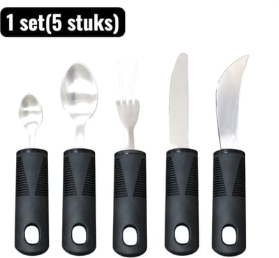 1 set (5stuks) - Bestekset - Visbesteksets - Adaptief Eetgereedschap Set - RVS Bestek met Dikke， Antislip Handvatten voor Mensen met Trillende Handen of Beperkte Handfunctie - Zwart