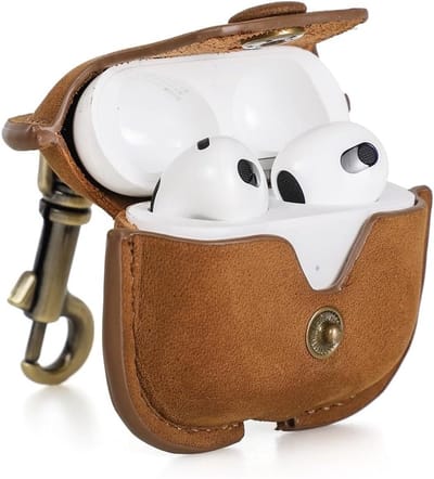 Beschermhoes voor AirPods 3e Generatie van Echt Leer - Draagbare Oordopjes Case met Sleutelhanger (Bruin) - Stijlvolle Accessoire voor AirPods en Bescherming tegen Stoten