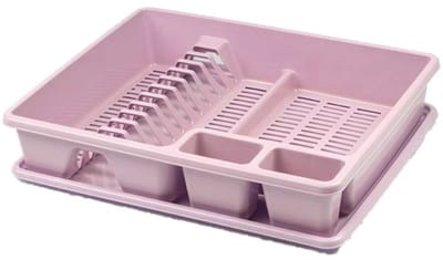 Plasticforte Afwas afdruiprek - lichtroze - kunststof - 48 x 38 x 9 cm - met lekbak - camping - thuis